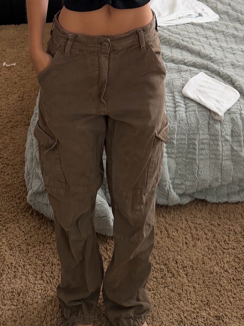 Brandy Melville Brown Wide-Leg Cargo Pants